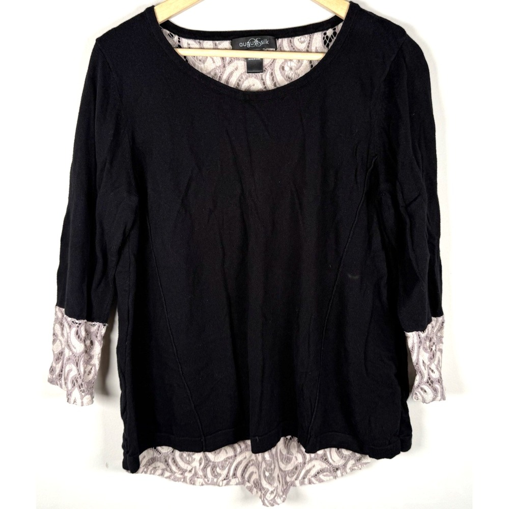 August Silk Womens Top L Black Victorian Whimsygoth Fairy Grunge Feminine Lace